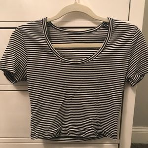 American eagle navy and white striped crop top